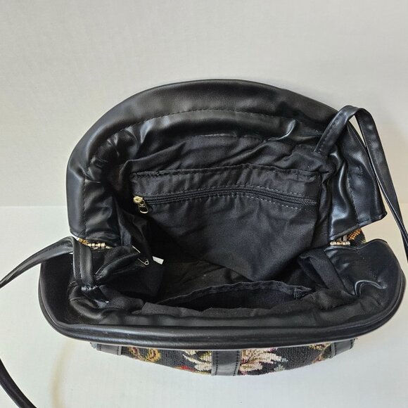 Swafford Originals Purse Black Tapestry Vegan Leather Shoulder Bag USA Made Boho - Picture 6 of 9